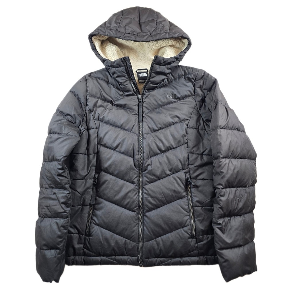 The North Face Puffer Jacket Womens Medium Black Down Sherpa Lined Hooded Coat